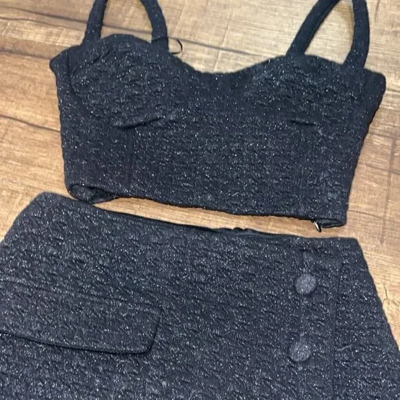 NEW Bershka shimmery black corset bustier wrap skirt set - Picture 4 of 4